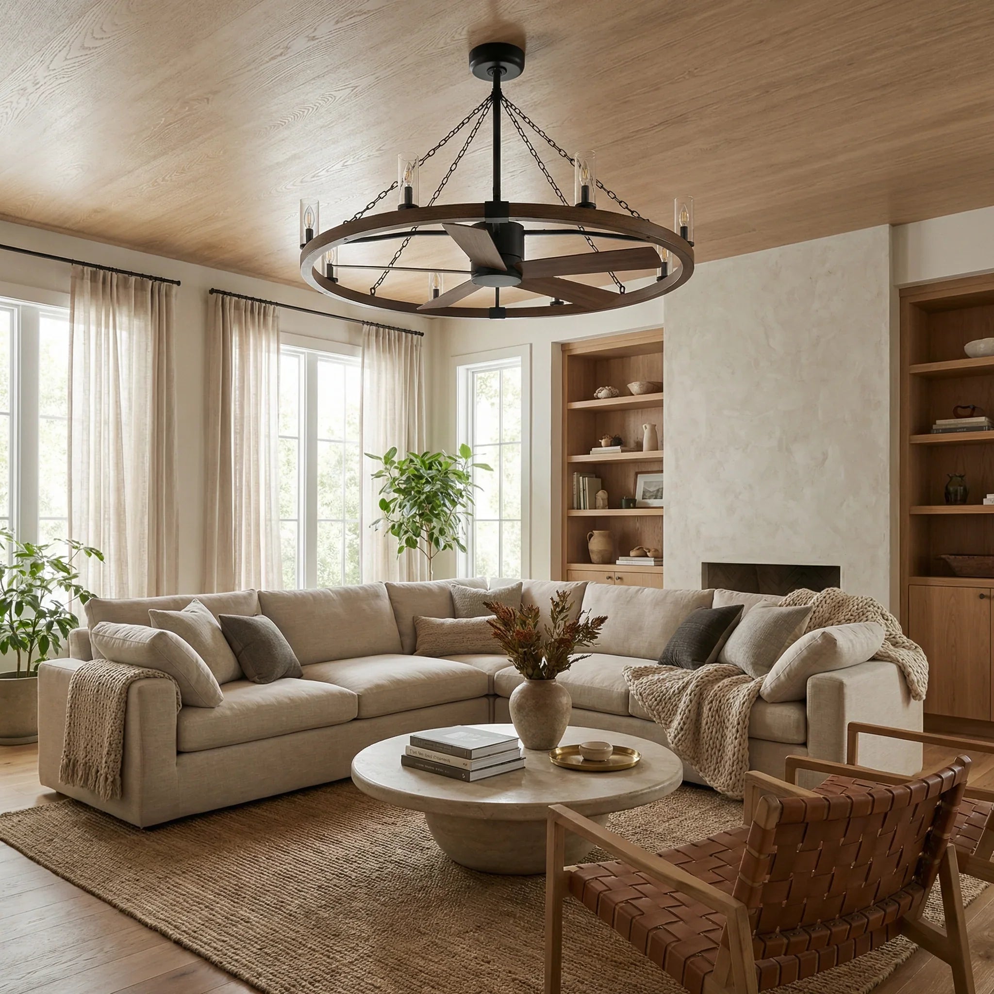 52 Inch Amelia Black Industrial Fandelier with Light and Remote Control