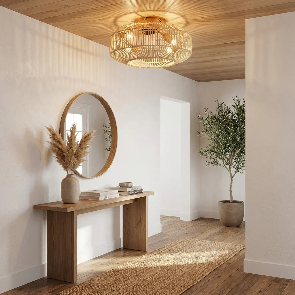 20 Inch Mandy Retro Golden Flush Mount Ceiling Fan with Light and Remote Control