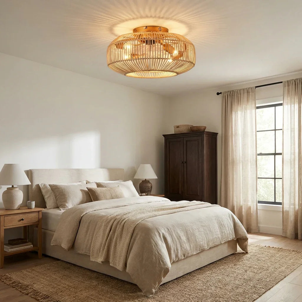 20 Inch Mandy Retro Golden Flush Mount Ceiling Fan with Light and Remote Control