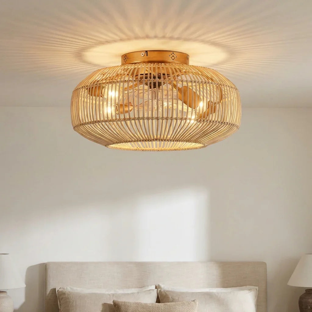 20 Inch Mandy Retro Golden Flush Mount Ceiling Fan with Light and Remote Control