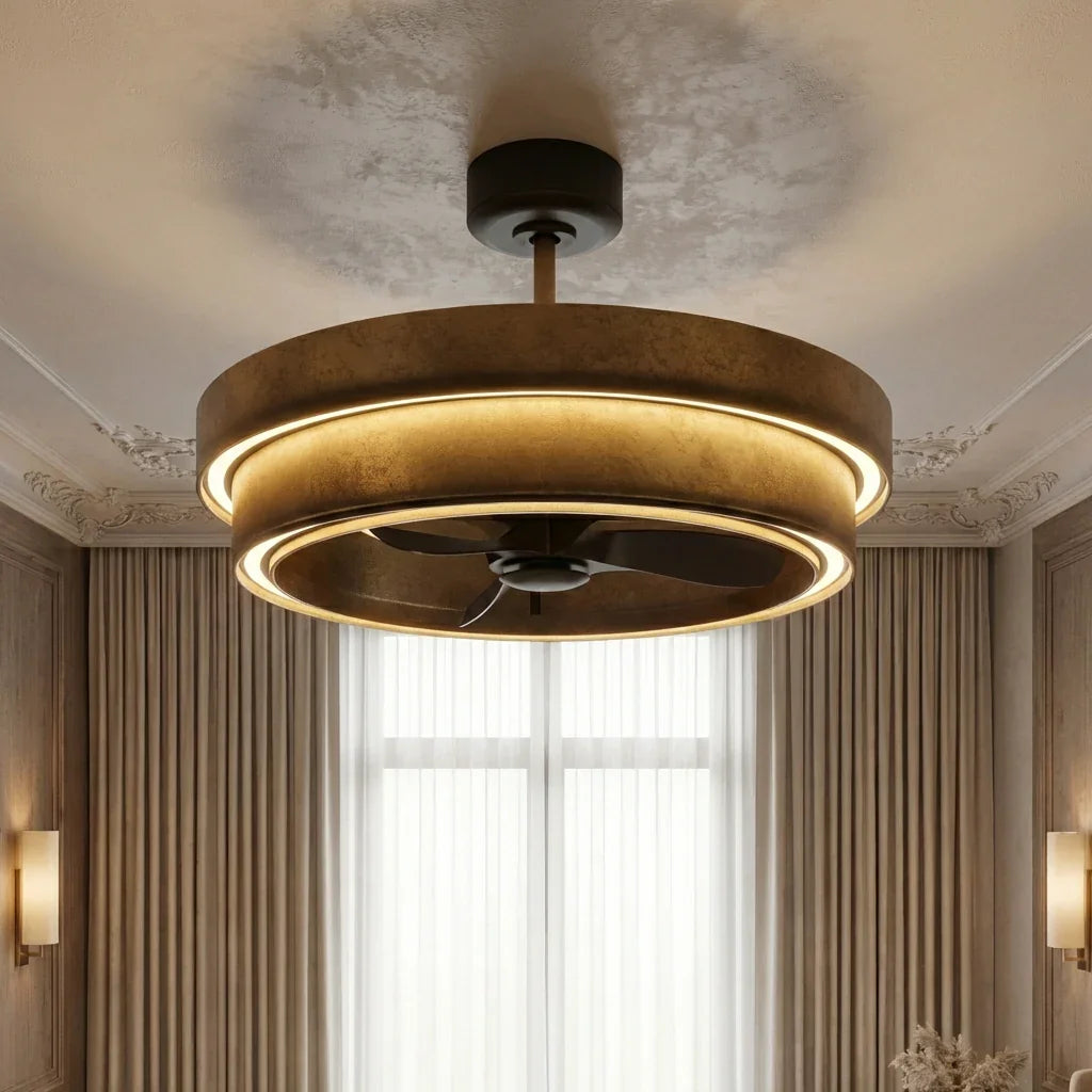 Perimost 32 Inch Eartha Antique Bronze Downrod Mount Luxury Fandelier with Light and Remote Control