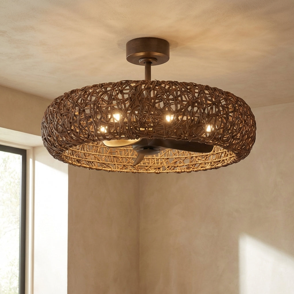 Perimost 35 Inch Golden Bronze Downrod Mount Luxury Fandelier with Light and Remote Control