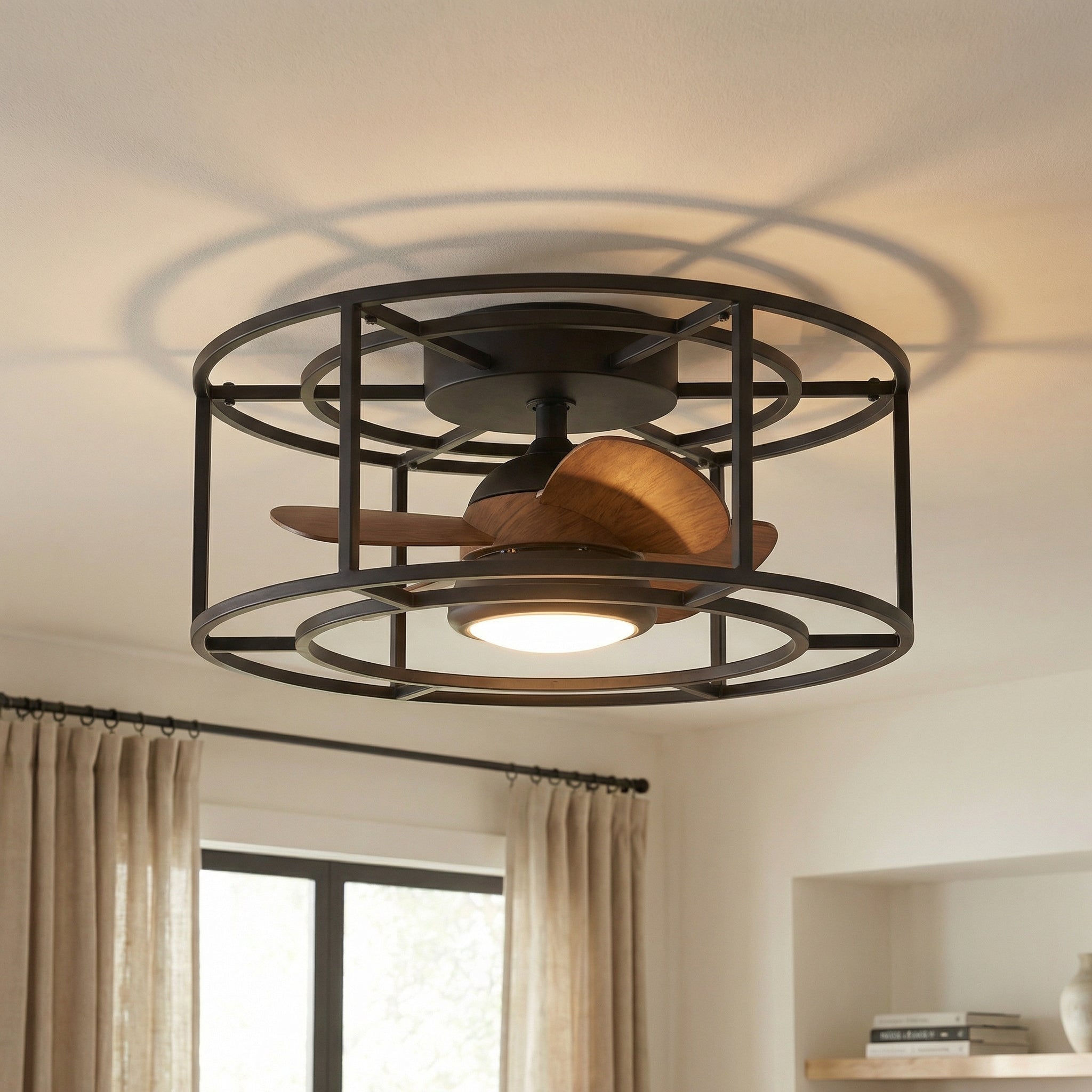 20" Kanpur Industrial Flush Mount Reversible Ceiling Fan with LED Lighting and Remote Control