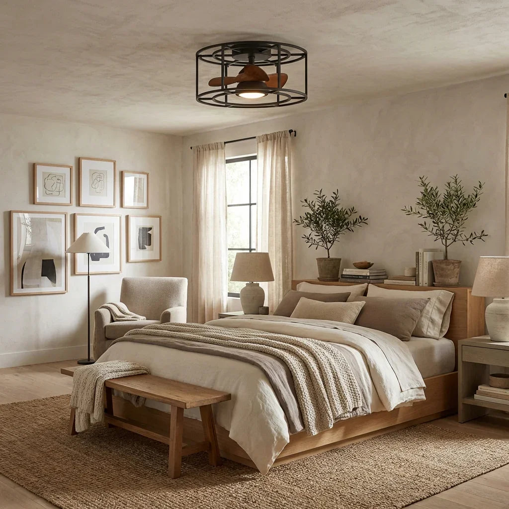 20" Kanpur Industrial Flush Mount Reversible Ceiling Fan with LED Lighting and Remote Control