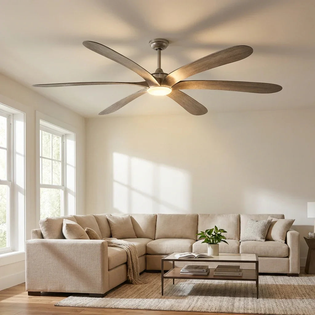 72" Jaydn Farmhouse Satin Nickel DC Motor Downrod Mount Reversible Ceiling Fan with Lighting and Remote Control