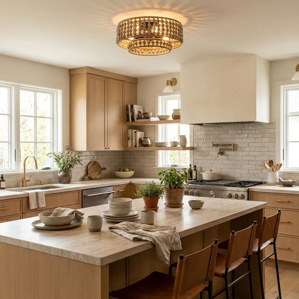 Lámparas de techo empotradas de madera de 3 luces estilo granja