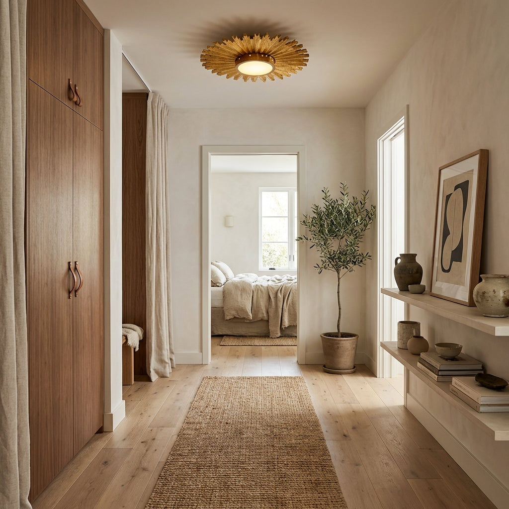 Golden Sunburst 2 Light Flush Mount Lighting