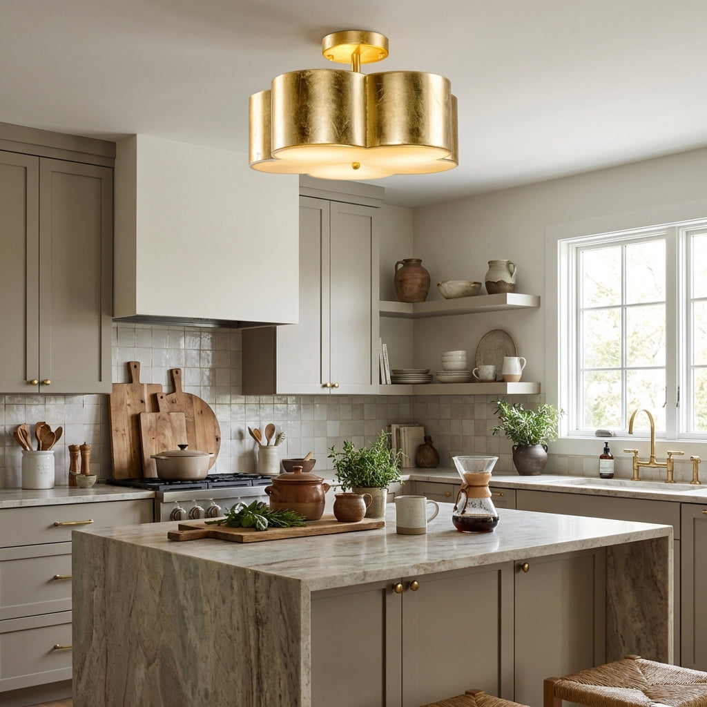 Golden Modern Semi Flush 3-Light Ceiling Lighting