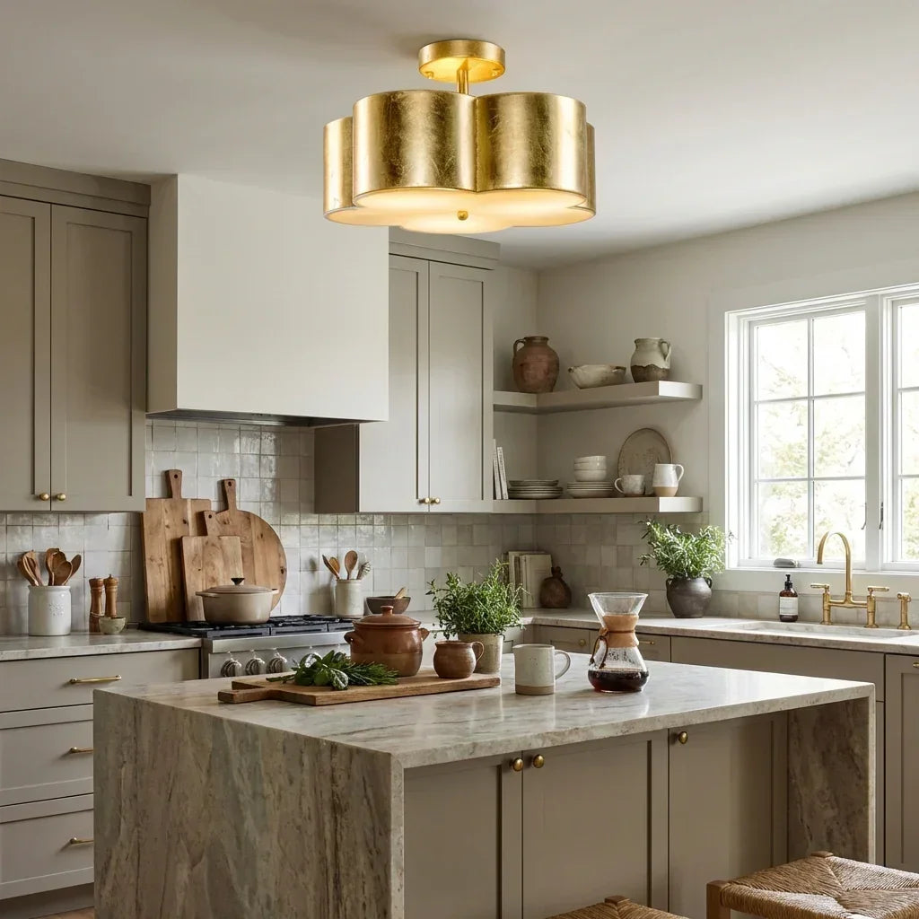 Golden Modern Semi Flush 3-Light Ceiling Lighting