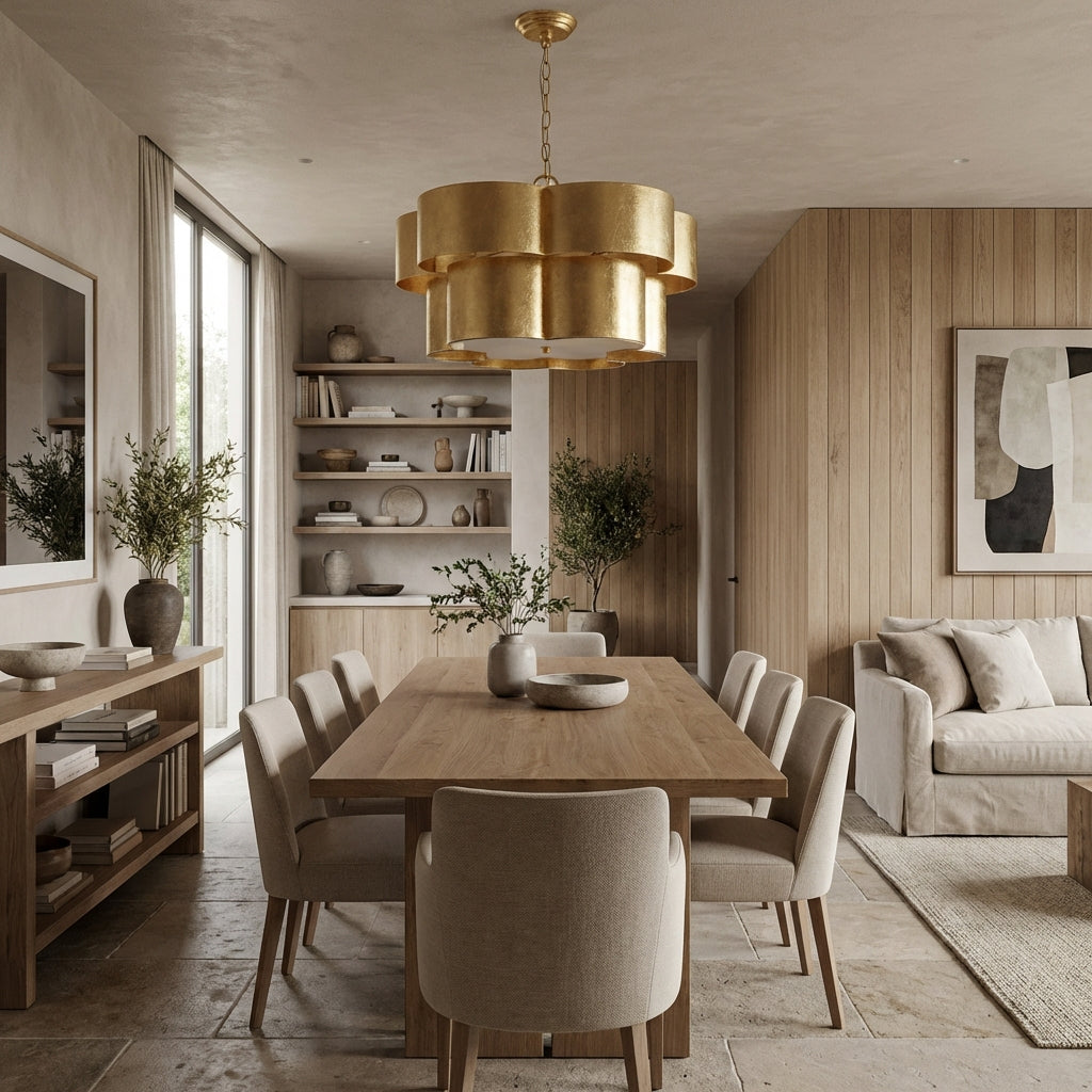 Golden 5-Light Iron Dry Rated Island Pendant Lighting