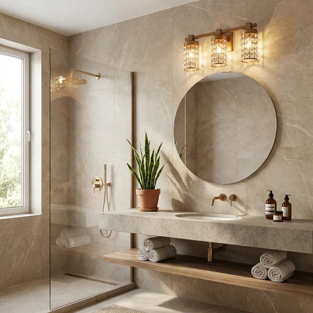 Lámpara de pared de tocador lineal moderna dorada de 3 luces