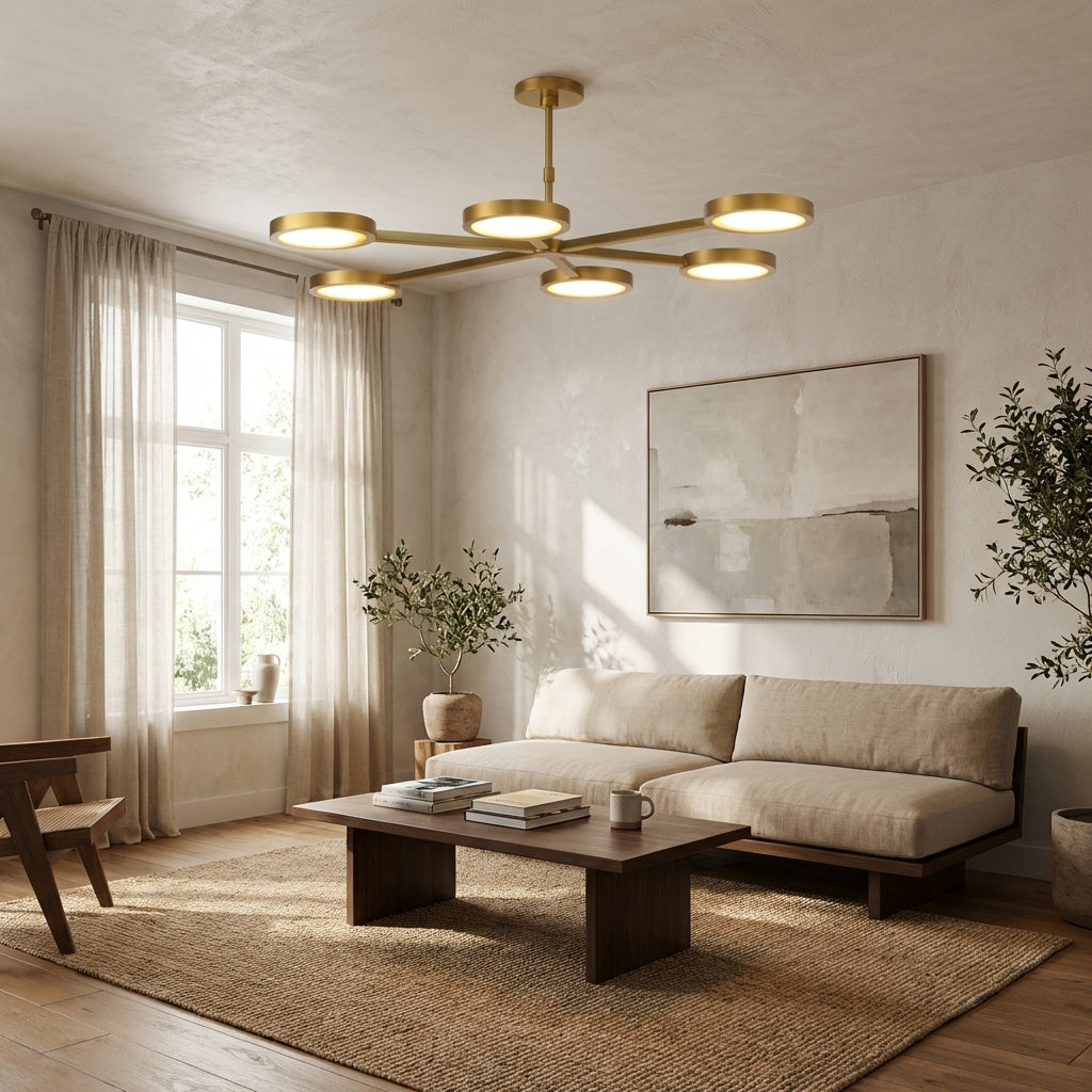 Perimost 52 Inch Golden Modern Six Round LED Luxury Chandelier