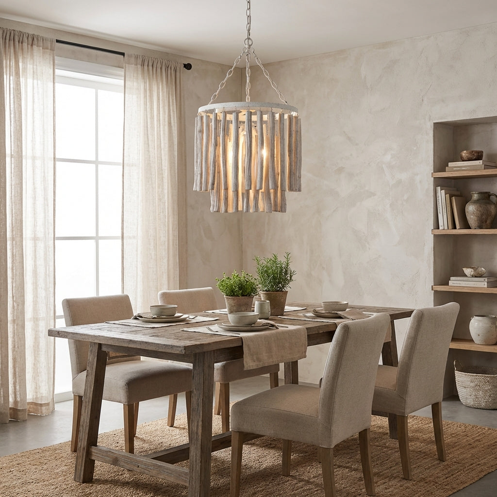 17 Inch Milo 4-Light White Wooden Chandelier