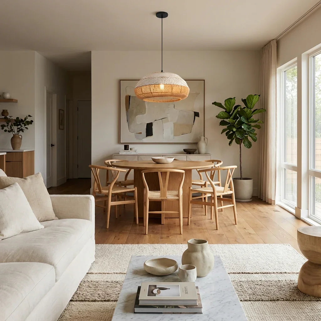 19" Webster Bohemian Handwoven Rattan Island Pendant Light