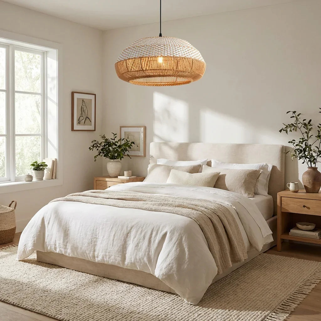 19" Webster Bohemian Handwoven Rattan Island Pendant Light