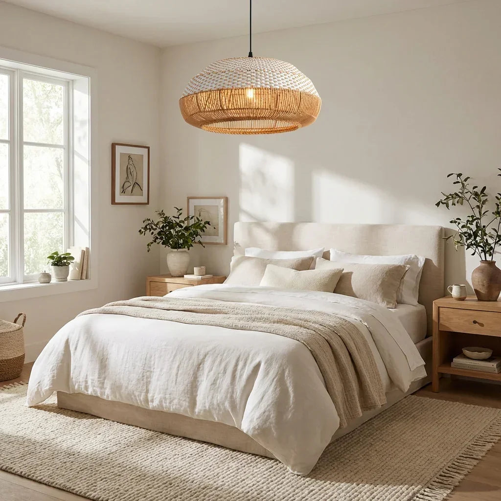 19" Webster Bohemian Handwoven Rattan Island Pendant Light