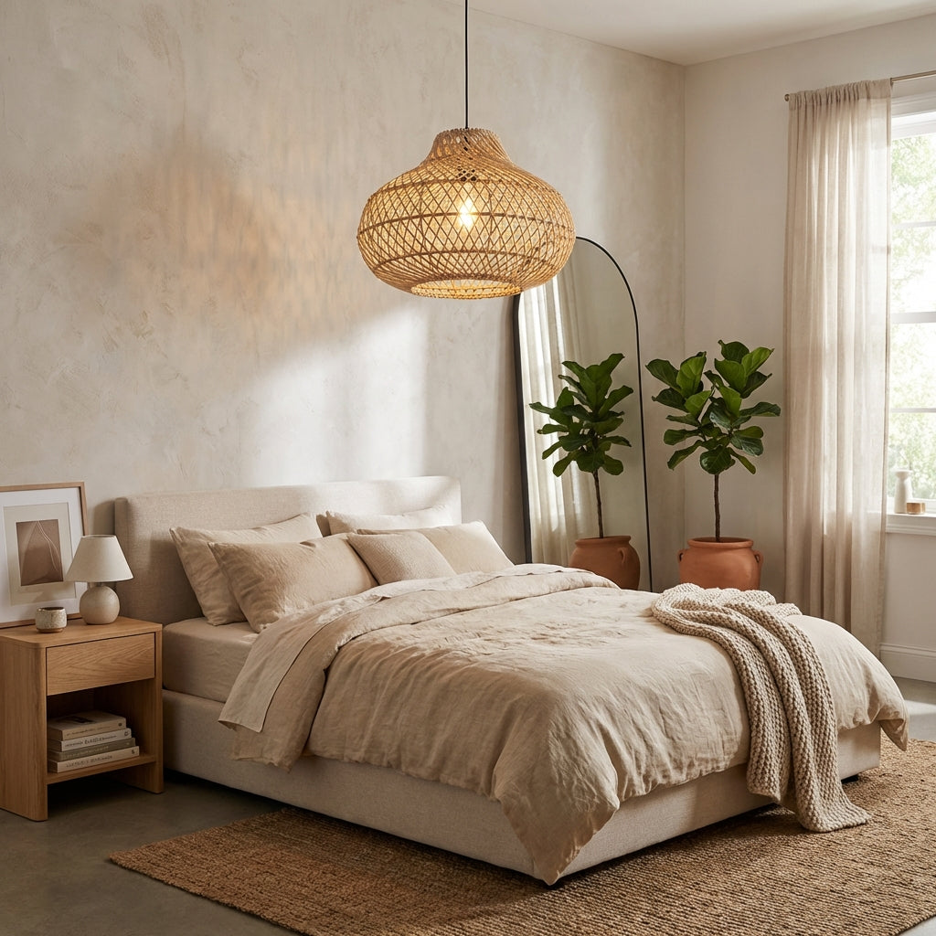 19" Winston Bohemian Handwoven Rattan Island Pendant Light