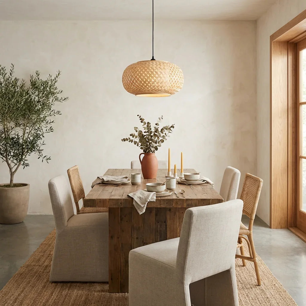 16" Yehudi Bohemian Handwoven Bamboo Island Pendant Light