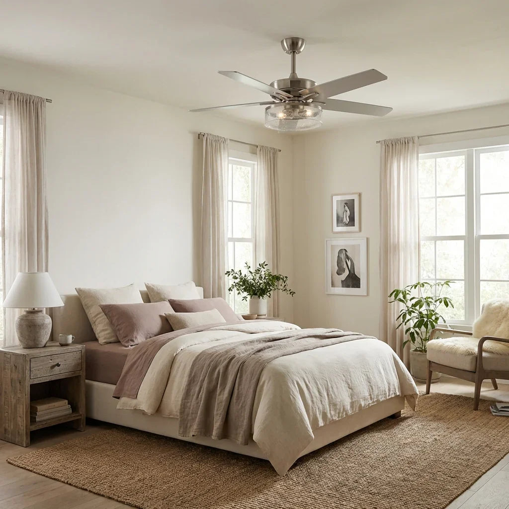 52 Inch Archer Modern Satin Nickel Ceiling Fan with Light & Remote Control