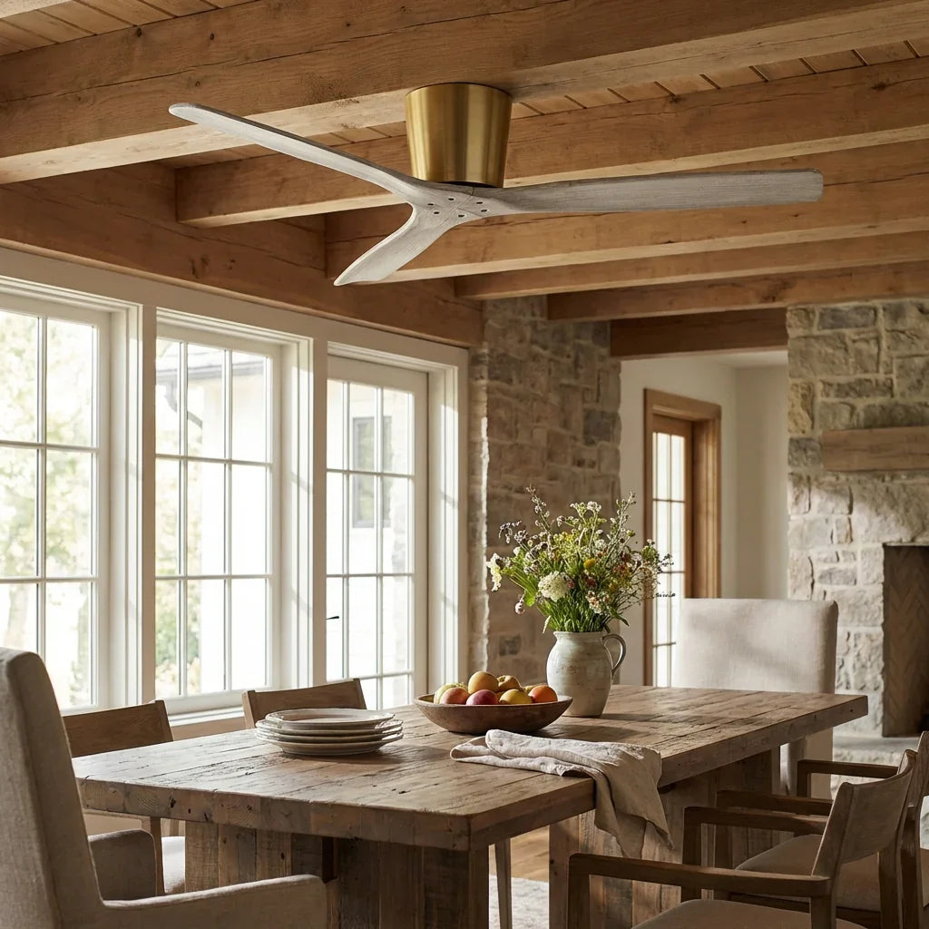 54 Inch Ward Solid Wood Blades Flush Mount Ceiling Fan with Remote Control