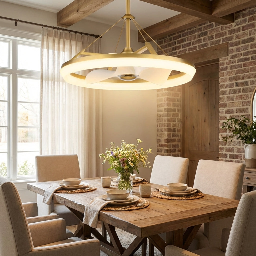 30 Inch Mona Golden Downrod Mount Fandelier with Remote Control