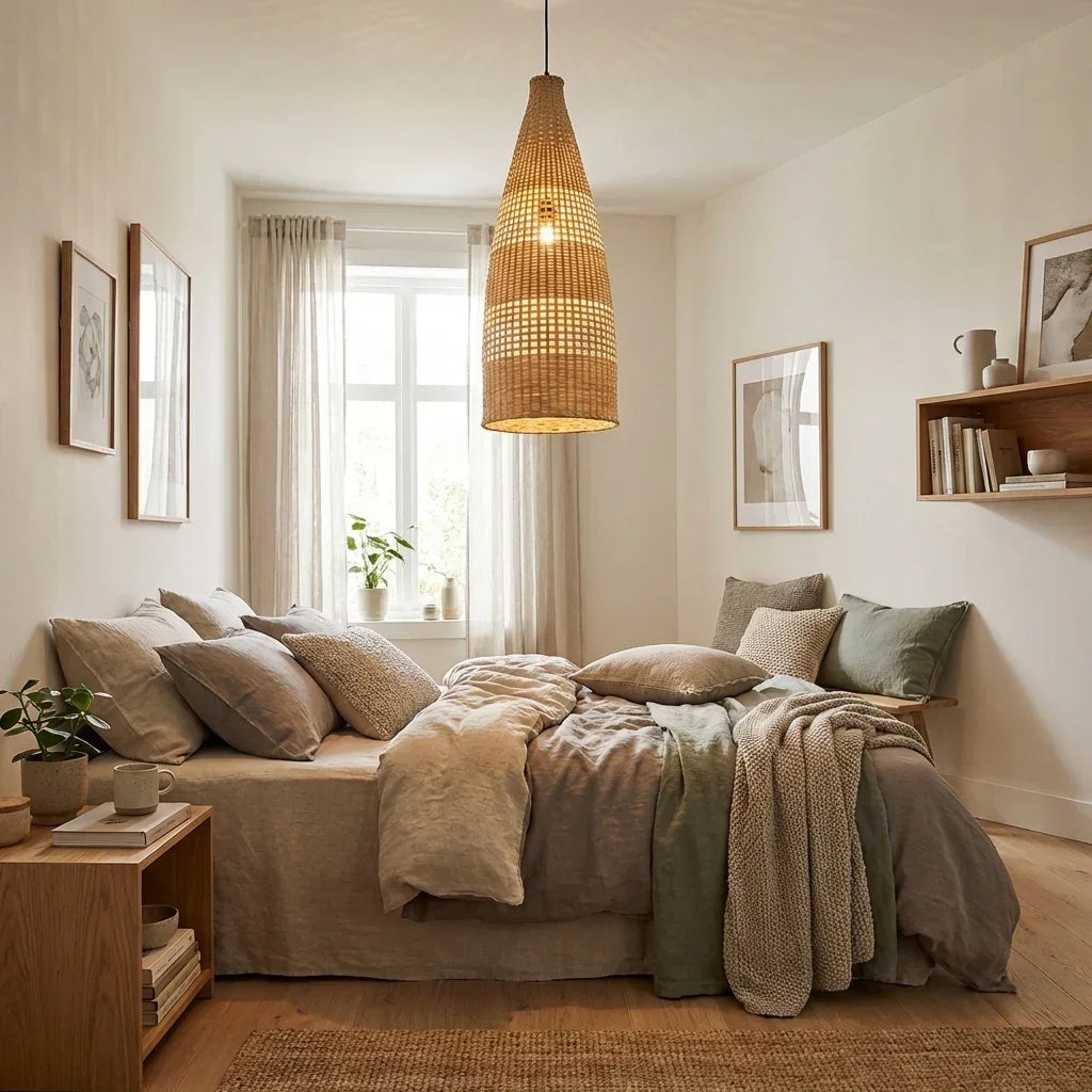9" Vivian Bohemian Handwoven Bamboo Island Pendant Light