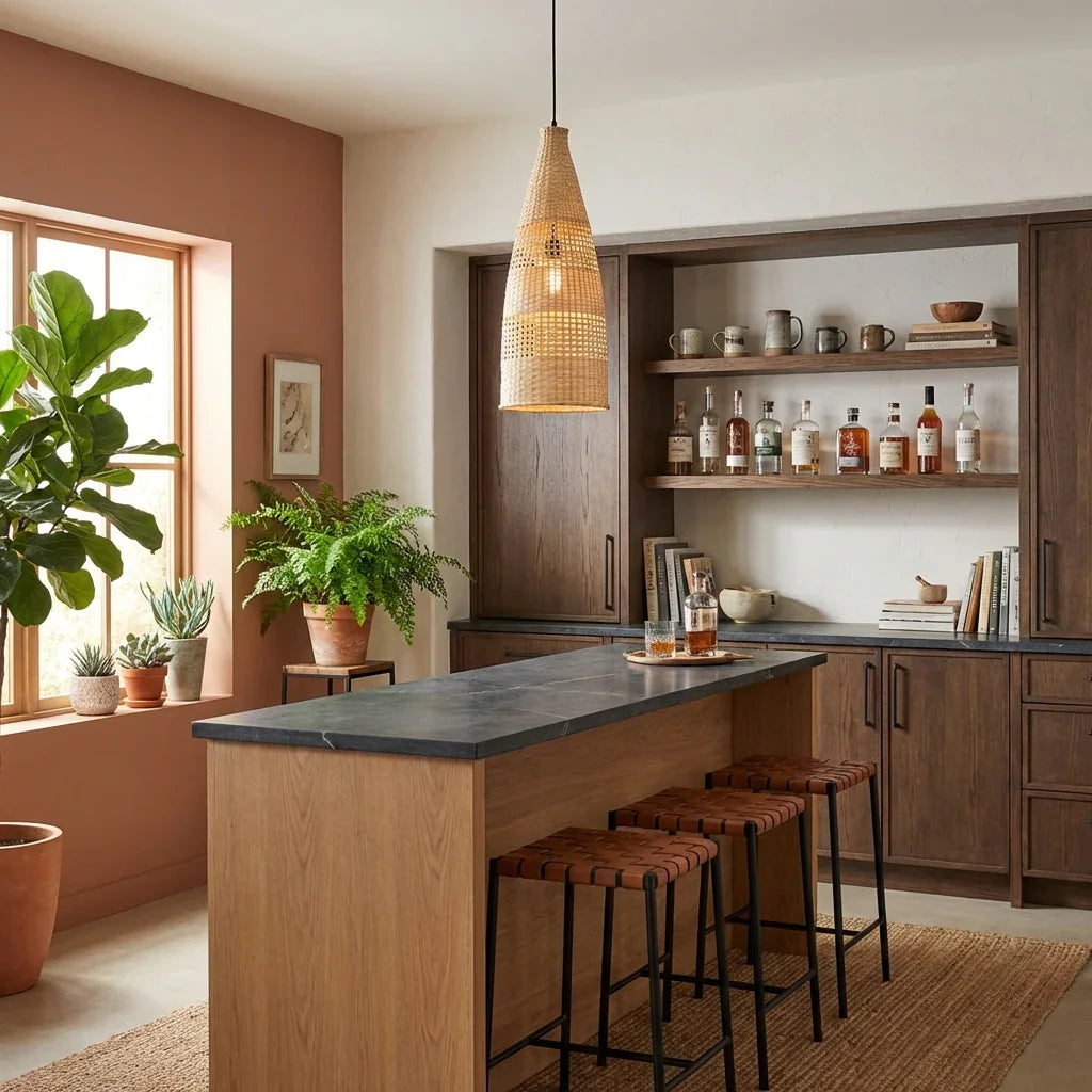 9" Vivian Bohemian Handwoven Bamboo Island Pendant Light