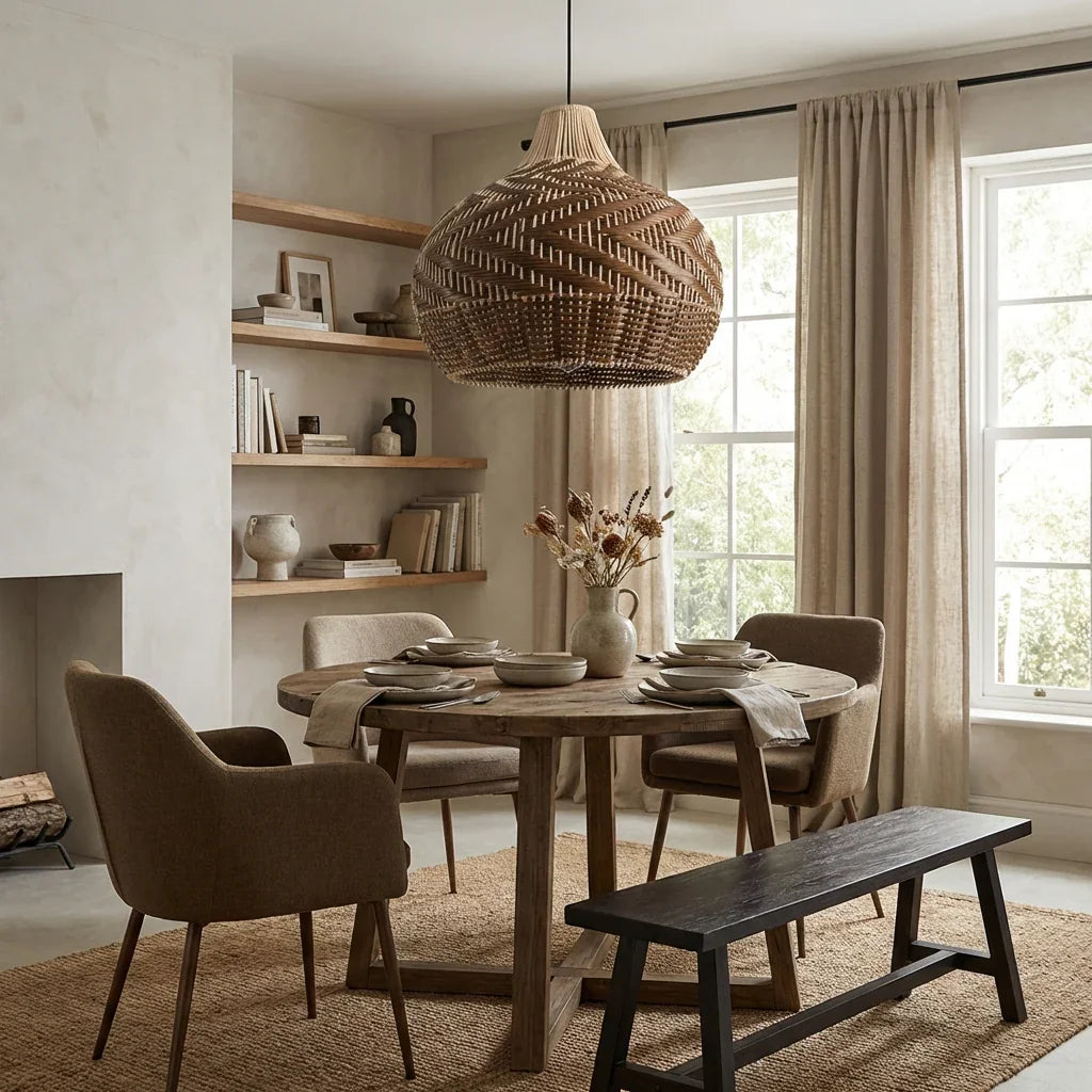 19" Tyrone Bohemian Handwoven Rattan Island Pendant Light