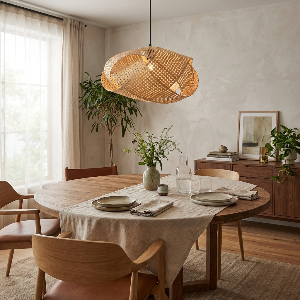 20" Upton Bohemian Handwoven Bamboo Island Pendant Light