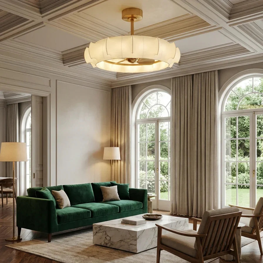 Perimost 30 Inch Electroplated Golden Downrod Mount Luxury Fandelier with Light and Remote Control