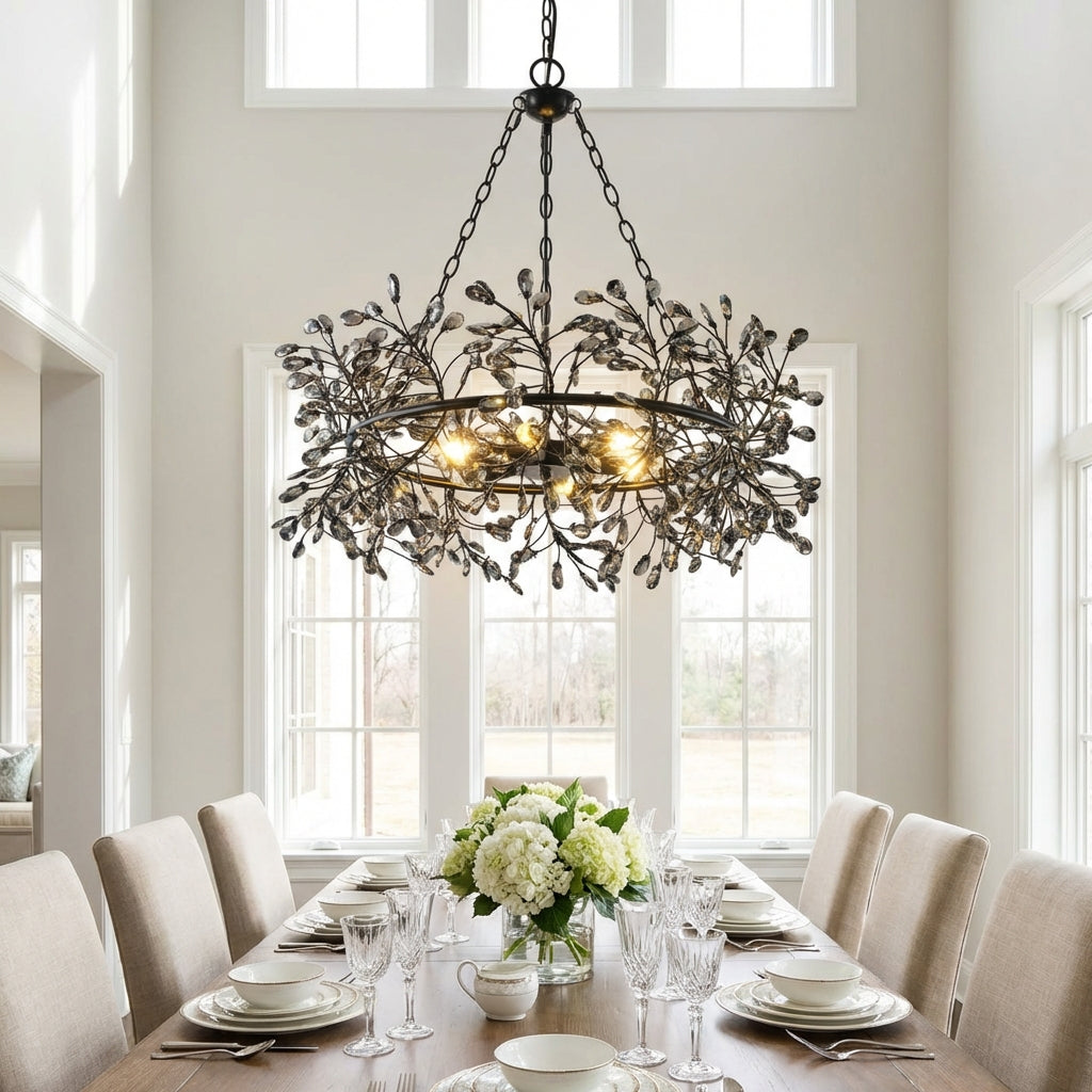 31 Inch Saxon 6-Light Black Crystal Ornament Chandelier