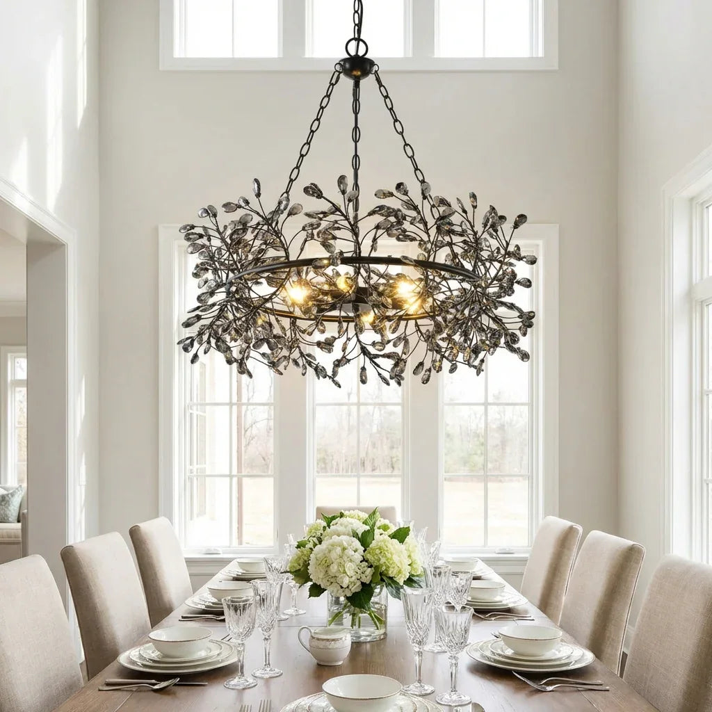 31 Inch Saxon 6-Light Black Crystal Ornament Chandelier