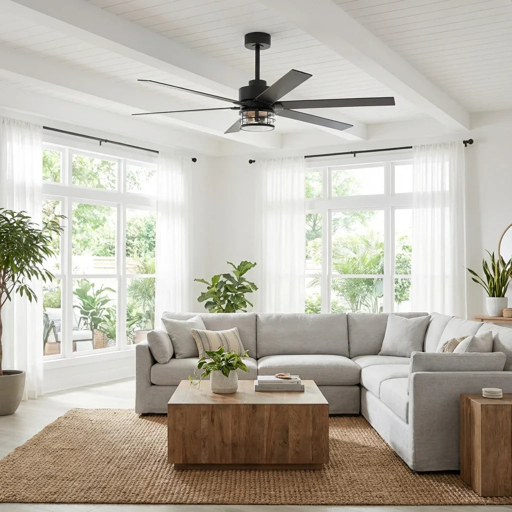 65" Modern DC Motor Downrod Mount Reversible Ceiling Fan With Lighting And Remote Control