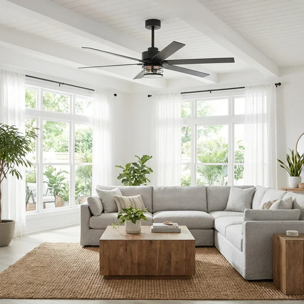 65" Modern DC Motor Downrod Mount Reversible Ceiling Fan with Lighting And Remote Control