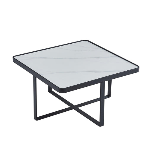 Minimalism Square coffee table Black metal frame with sintered stone tabletop - ParrotUncle