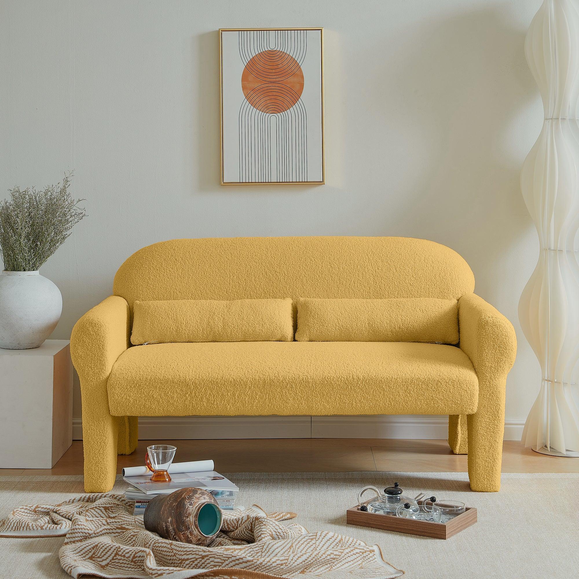 Modern Lambs Wool Fabric Loveseat for Living Room - ParrotUncle