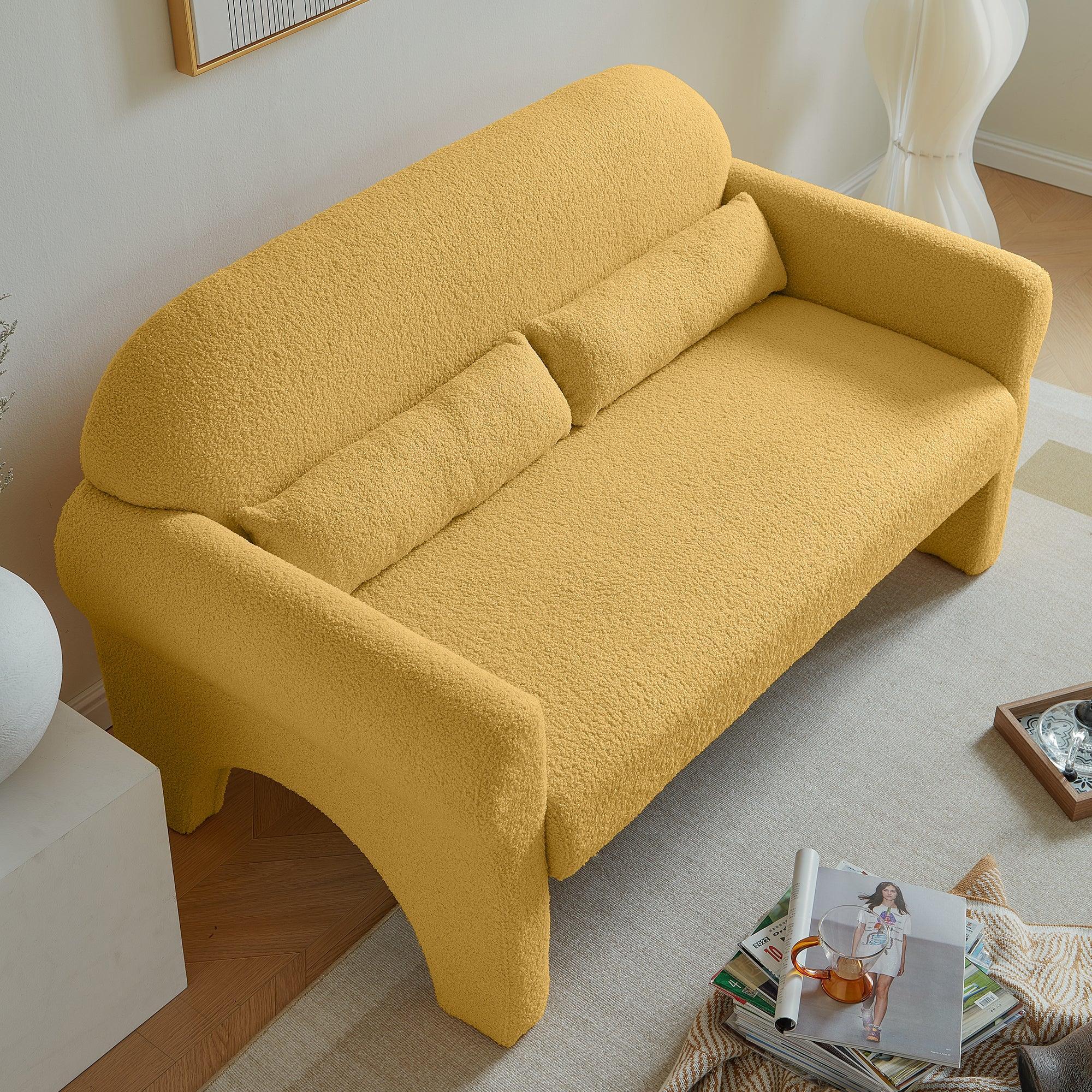 Modern Lambs Wool Fabric Loveseat for Living Room - ParrotUncle