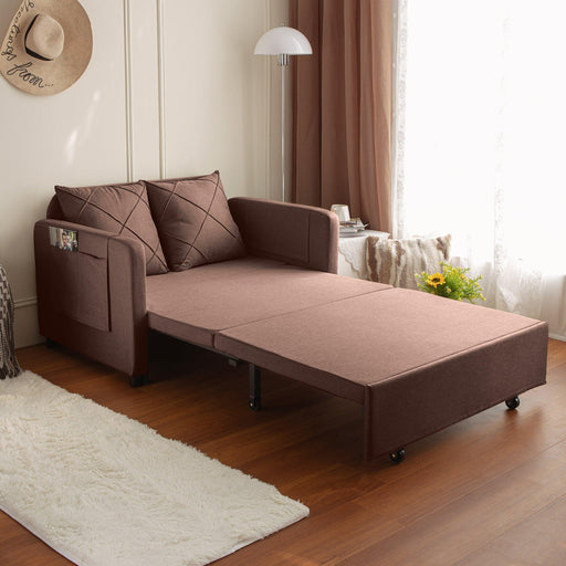 Modern Sofa Bed with Headboard Linen Love seat Couch, Pull Out Sofa Bed With 2 Pillows & 2 Sides Pockets for Any Small Spaces - ParrotUncle
