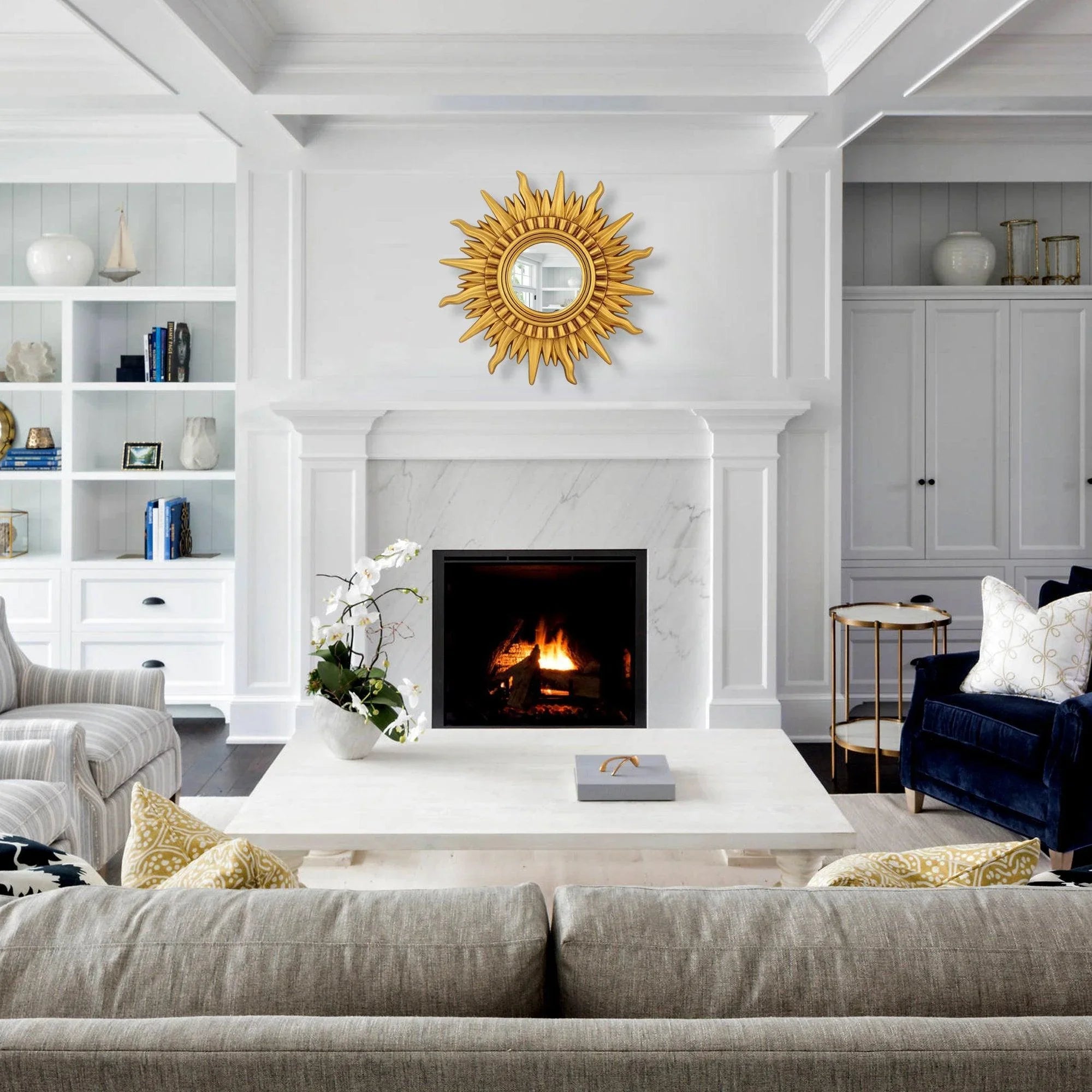 Modern Sunburst Golden Mirror Antiqued Casual Wall Decoration - ParrotUncle