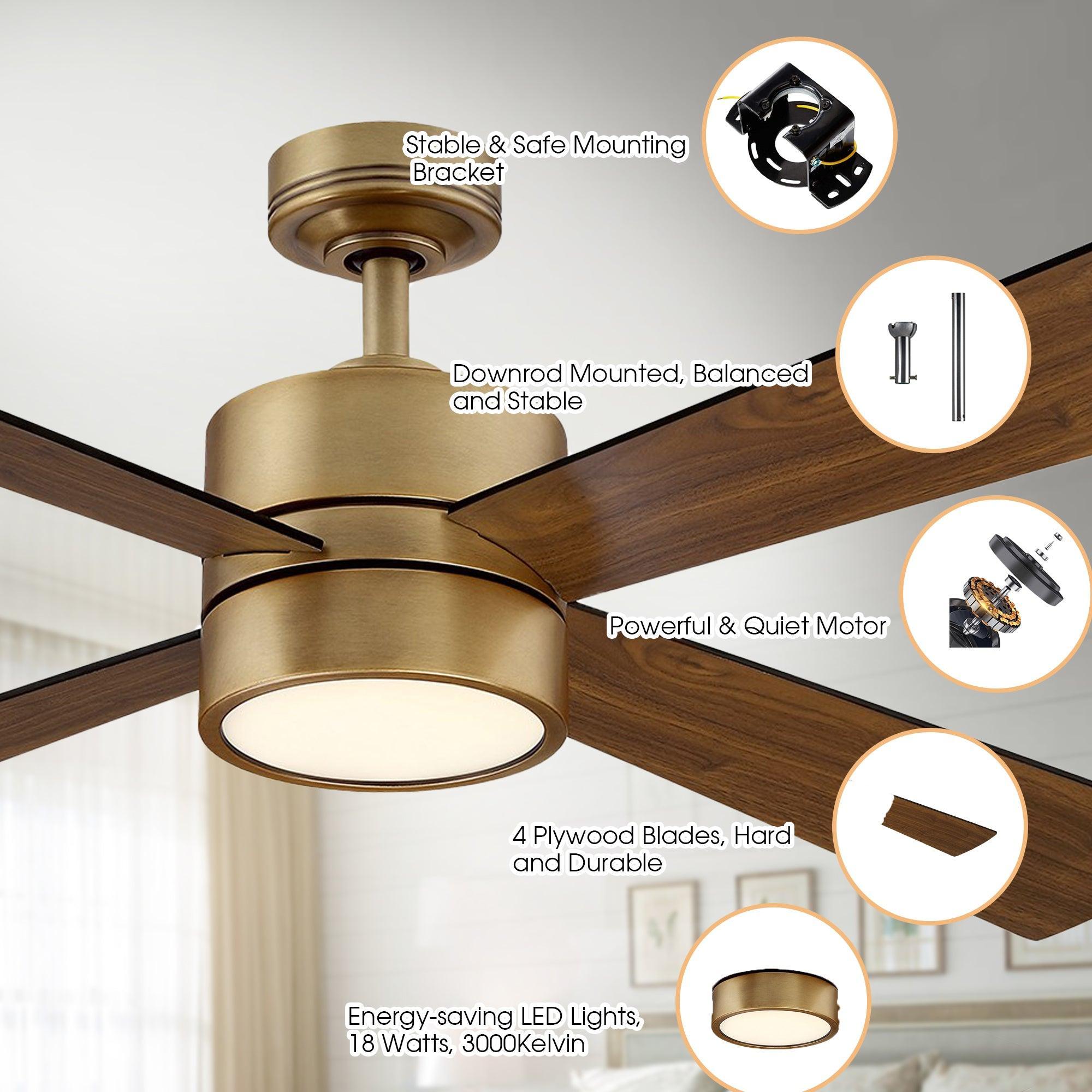 Parrot Uncle 52" Bucholz Industrial Downrod Mount Reversible Ceiling Fans with Integrated Lights and Remote Control - ParrotUncle