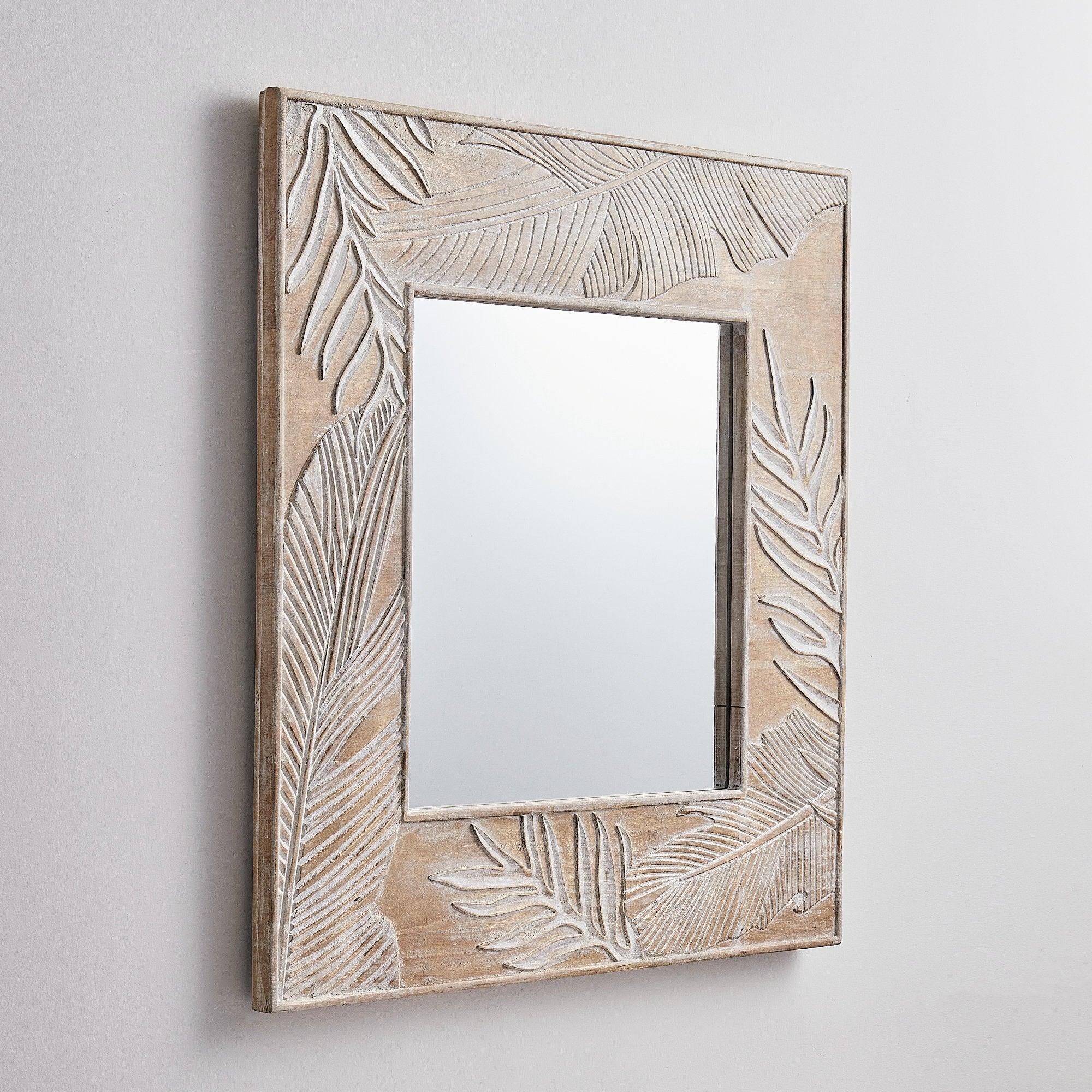 Parrot Uncle Frame for Mirrors Traditional Square Mirror Vintage Wall Decoration with Leaf Pattern - ParrotUncle