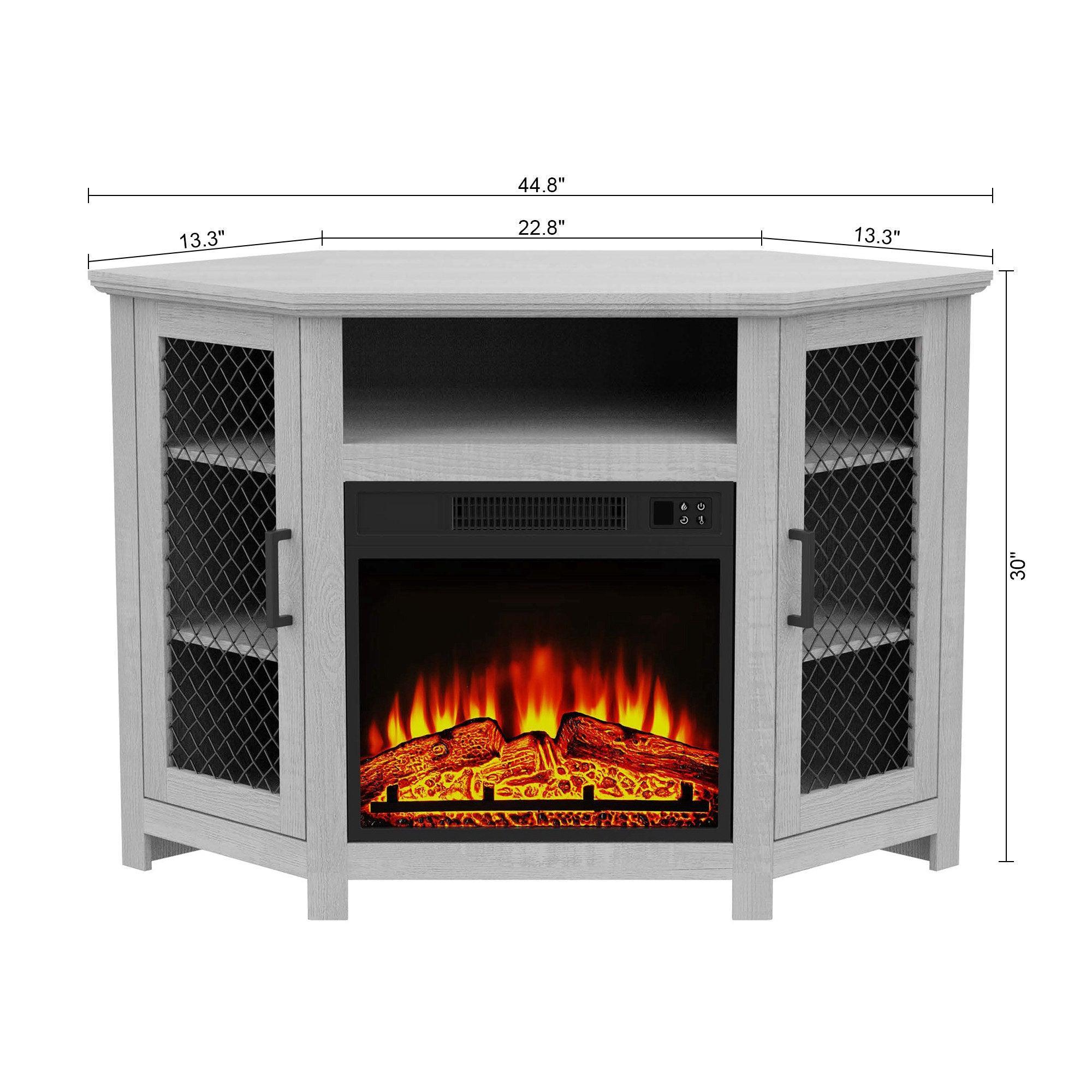 Parrot Uncle Furniture 45" Corner Electric Fireplace TV Stands Console Table with 2 Metal Mesh Doors - ParrotUncle