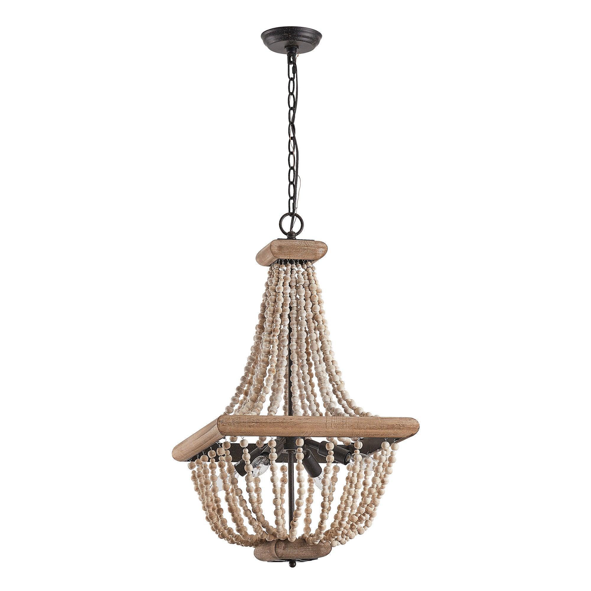 Regas 4-Light Wood Bead Candle Style Chandelier - ParrotUncle
