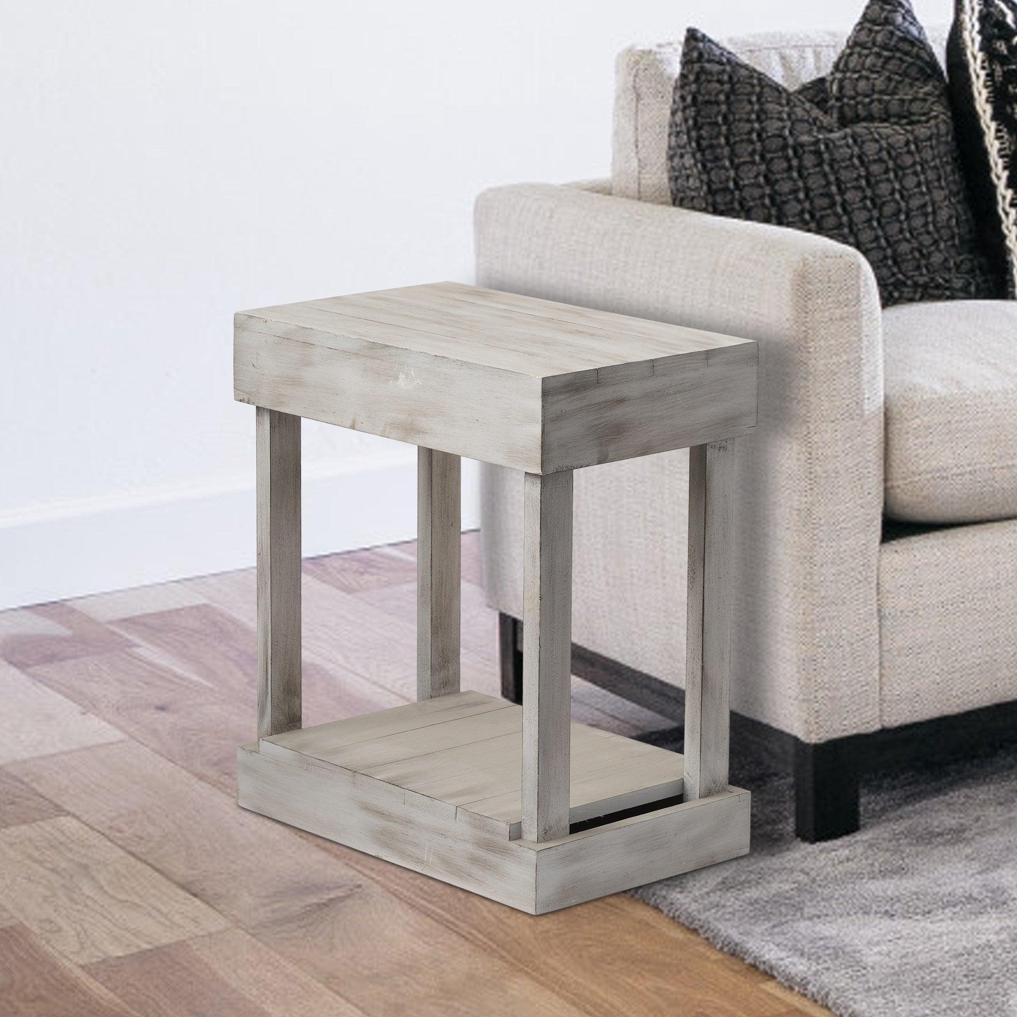 Rustic Wood Square End Table with Shelf - ParrotUncle
