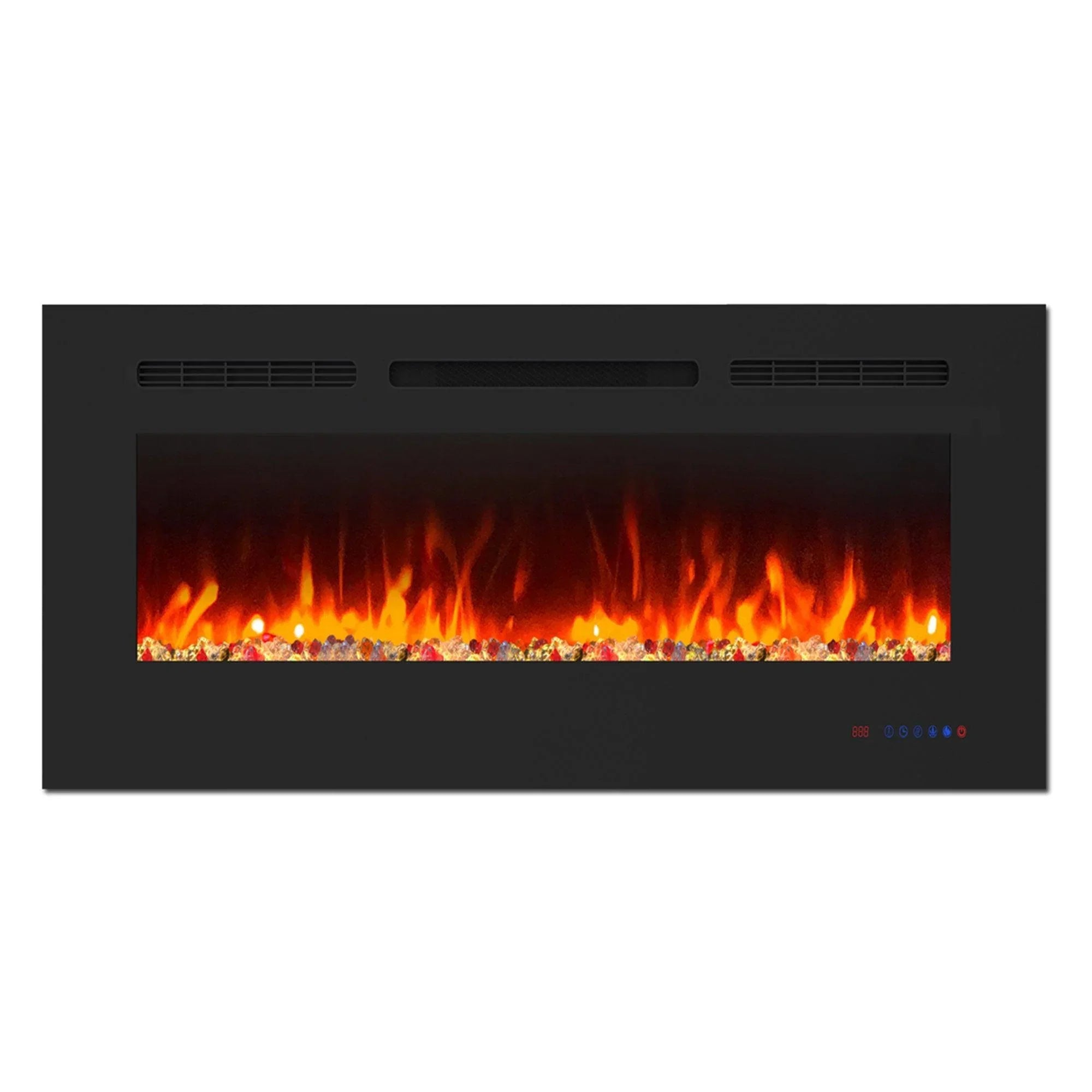 Wall Electric Fireplace with Remote Control and Touch Screen in 13 Flame Colors and Base Lights - ParrotUncle
