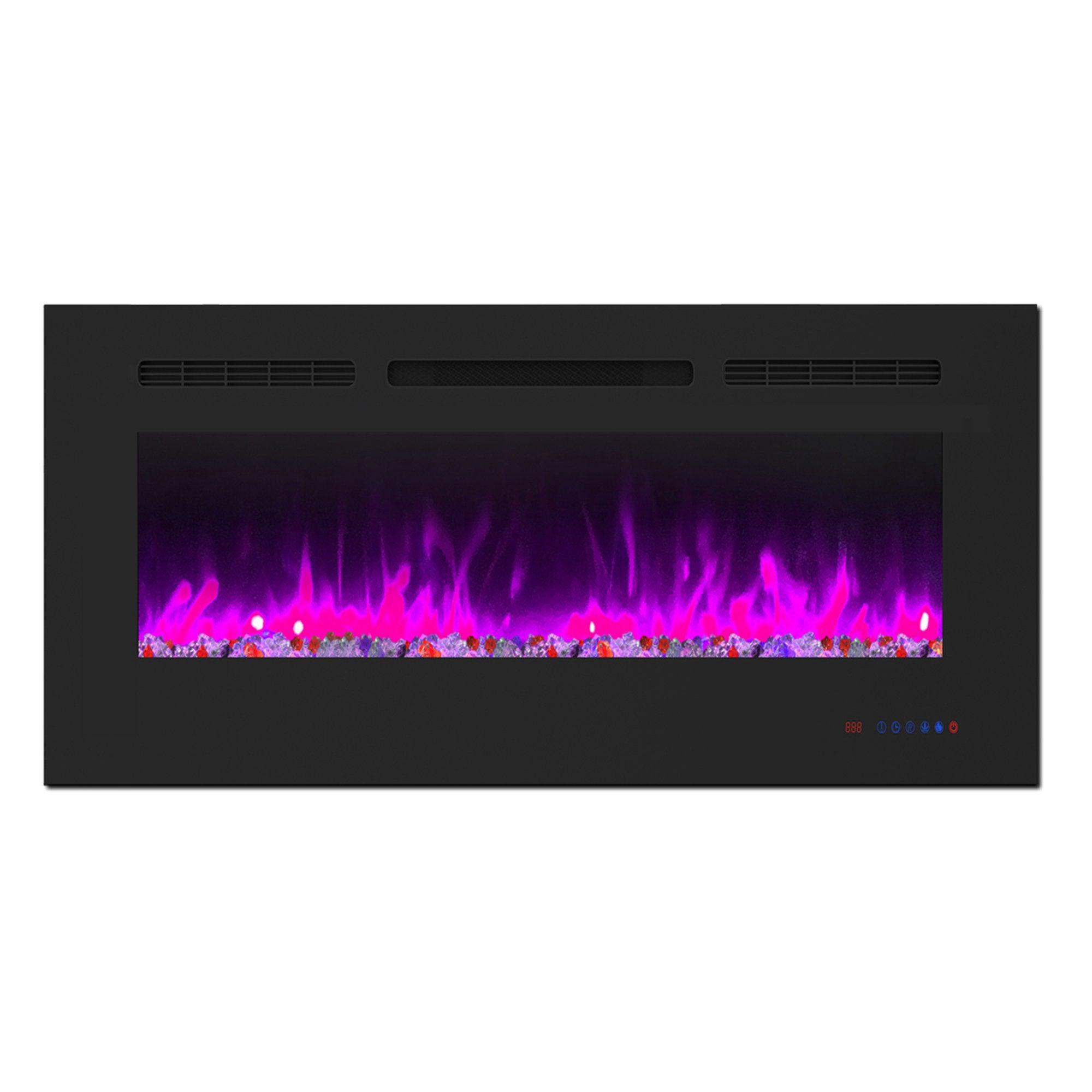 Wall Electric Fireplace with Remote Control and Touch Screen in 13 Flame Colors and Base Lights - ParrotUncle