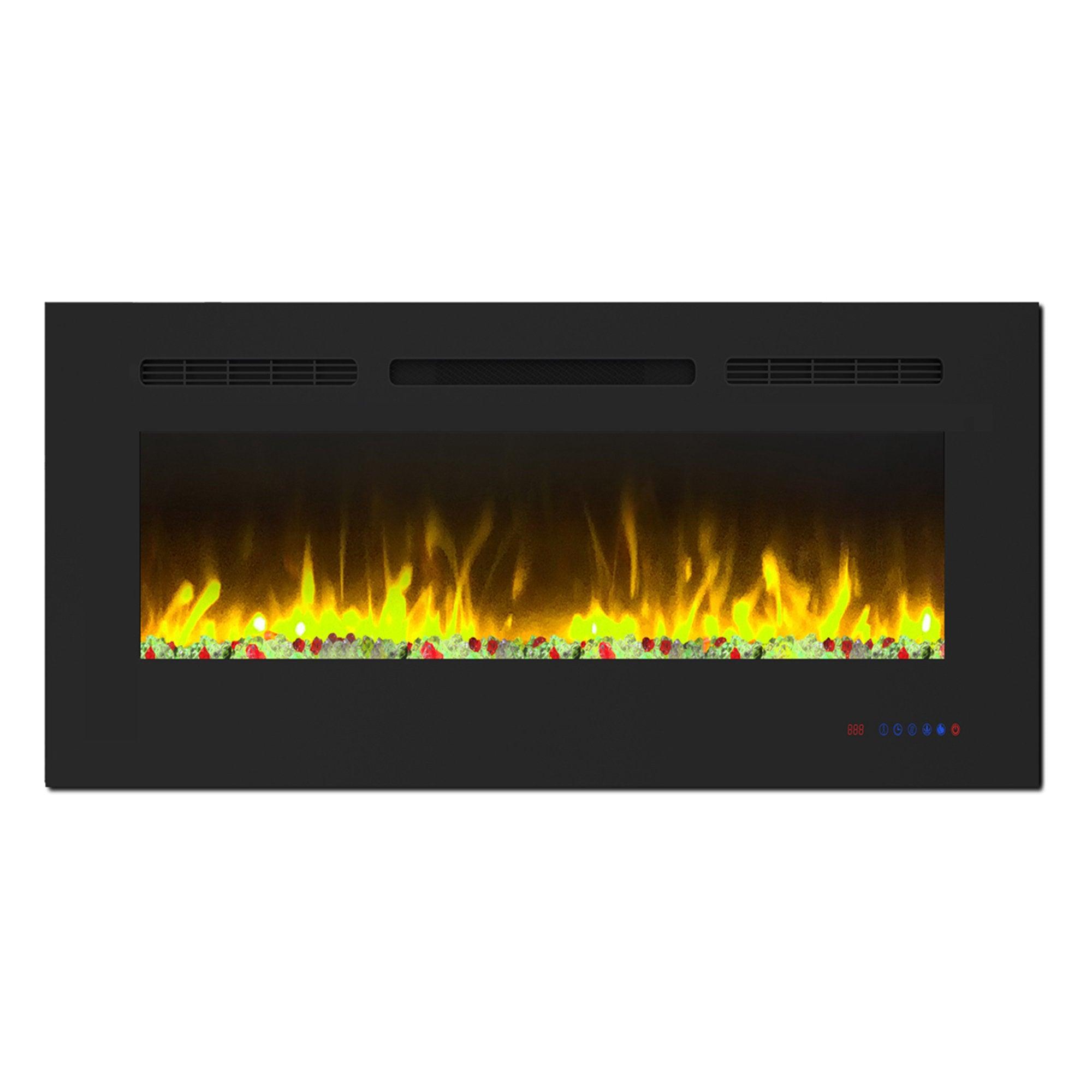 Wall Electric Fireplace with Remote Control and Touch Screen in 13 Flame Colors and Base Lights - ParrotUncle