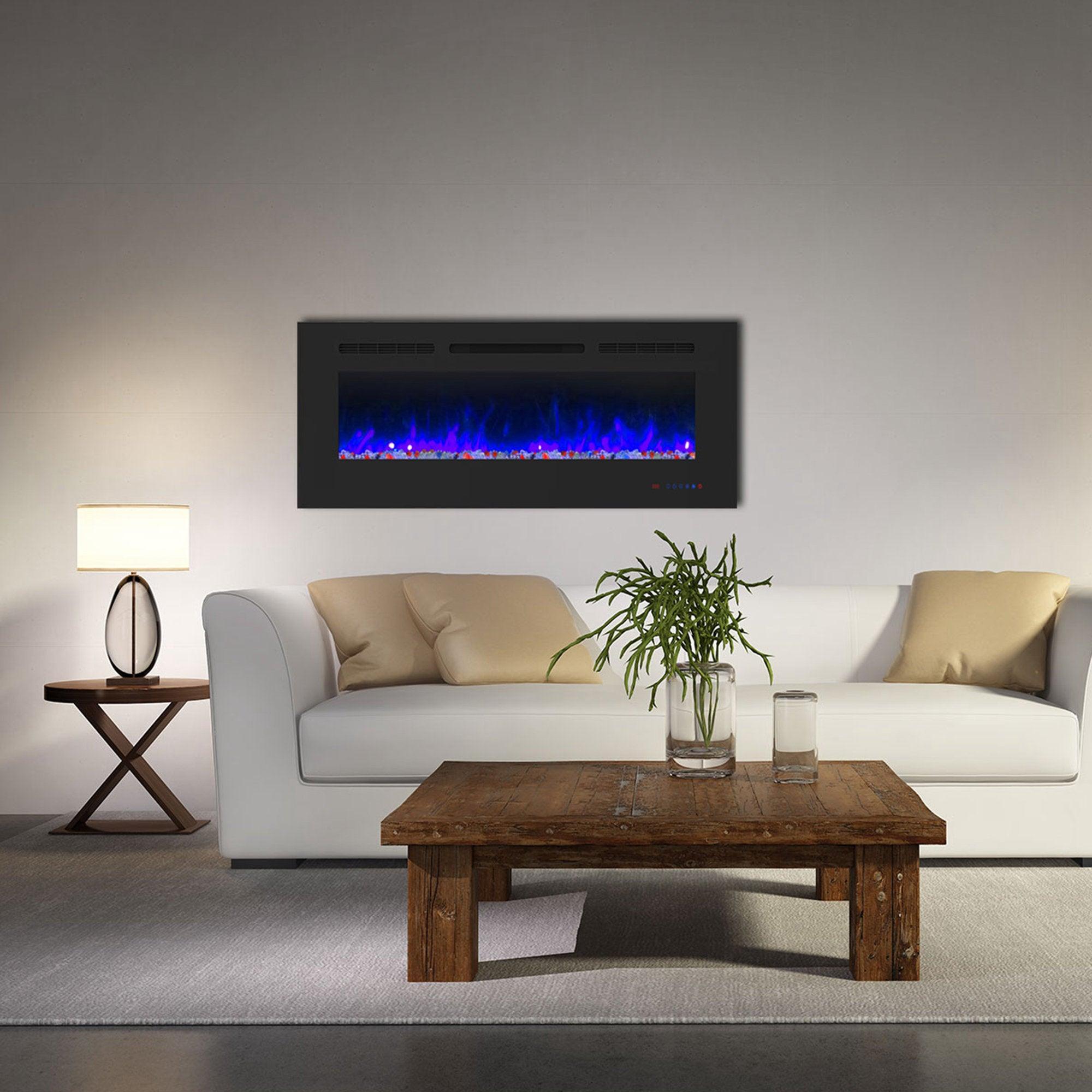 Wall Electric Fireplace with Remote Control and Touch Screen in 13 Flame Colors and Base Lights - ParrotUncle