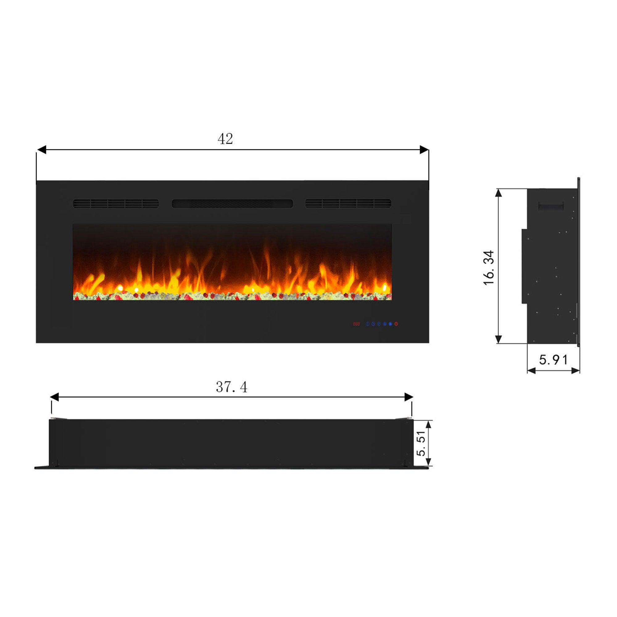 Wall Electric Fireplace with Remote Control and Touch Screen in 13 Flame Colors and Base Lights - ParrotUncle
