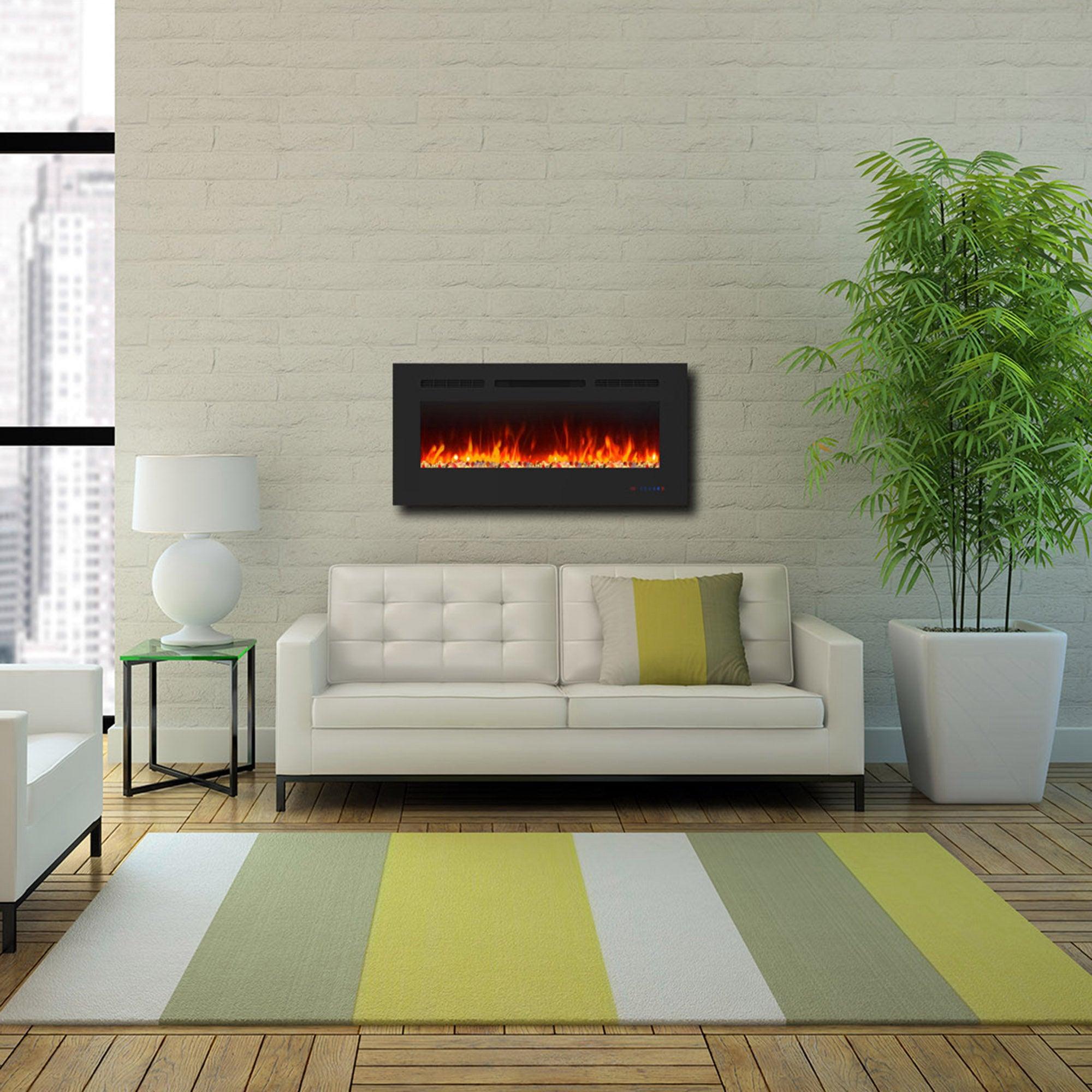 Wall Electric Fireplace with Remote Control and Touch Screen in 13 Flame Colors and Base Lights - ParrotUncle